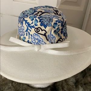 White and blue hat
